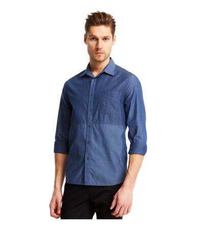 Kenneth Cole Mens Pieced Chambray Button Up Shirt - M