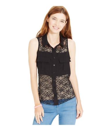 Material Girl Womens Lace Button Down Blouse - XXS