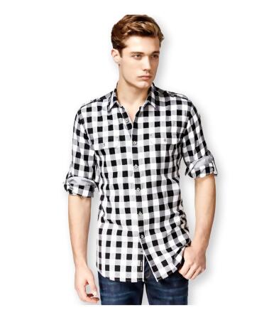 Dkny Mens Herringbone Plaid Button Up Shirt - XL