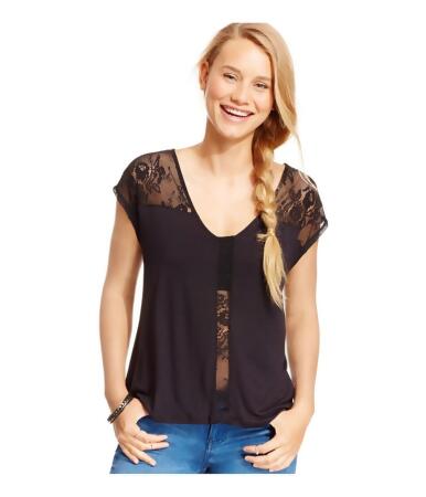 Jessica Simpson Womens Veena Lace Trim Embellished T-Shirt - M