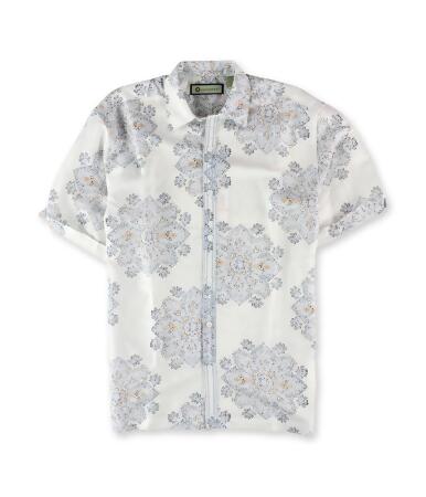 Havanera Mens Patterned Linen-Blend Button Up Shirt - S