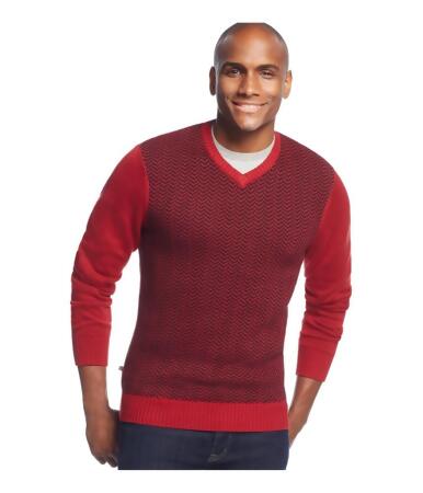 Geoffrey Beene Mens Front Intarsia V Neck Pullover Sweater - M