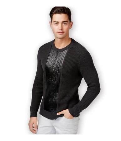 I-n-c Mens Faux Leather Cable Knit Pullover Sweater - M