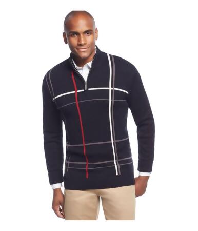 Geoffrey Beene Mens Windowpane Quarter-Zip Pullover Sweater - 2XLT