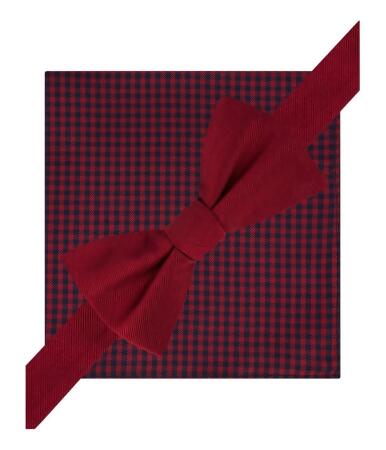 Tommy Hilfiger Mens Silk Gingham Bow Tie And Pkt Sq Neck Tie Set - Short (under 57 in.)