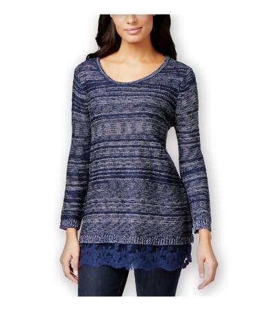 Style Co. Womens Lace-Hem Marled Pullover Sweater - M