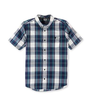 Dc Mens Plaid Ss Button Up Shirt - S