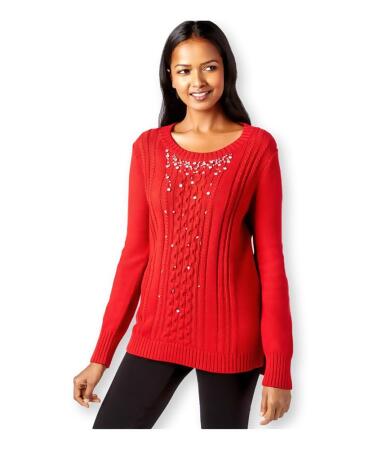 Grace Elements Womens Embellished Cable-Knit Pullover Sweater - M