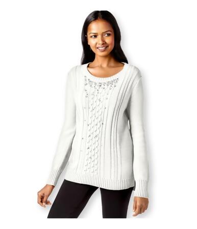Grace Elements Womens Embellished Cable-Knit Pullover Sweater - M