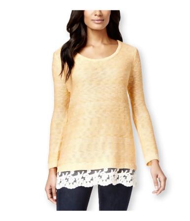 Style Co. Womens Lace-Hem Marled Pullover Sweater - L