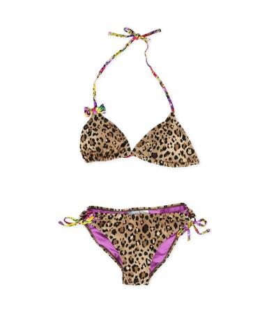 California Waves Womens Cheetah Floral Side Tie 2 Piece Bikini - S