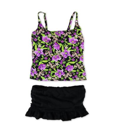 Island Escape Womens Floral Ruched Skirt 2 Piece Tankini - 16