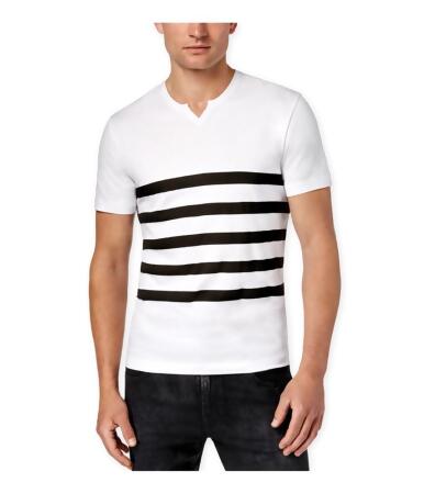 Kenneth Cole Mens Split Neck Stripe Graphic T-Shirt - L