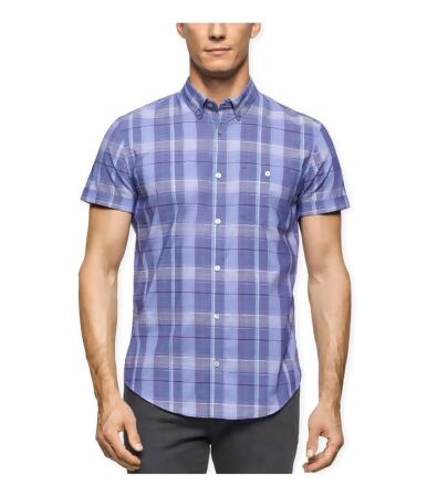 Calvin Klein Mens Ss Windowpane Button Up Shirt - S