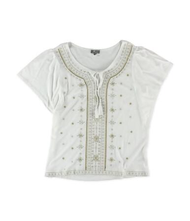 Jm Collection Womens Embellished Fringe Tie Tunic Blouse - M