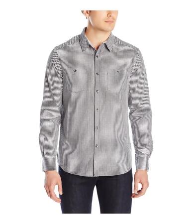 Kenneth Cole Mens Double-Pocket Checked Button Up Shirt - M