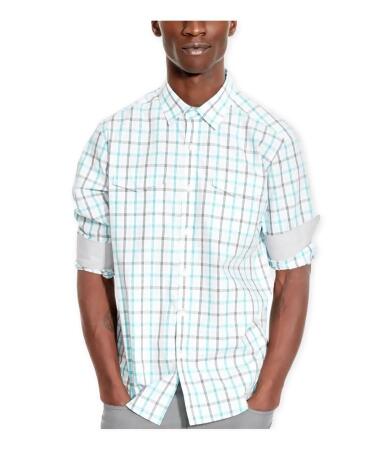 Kenneth Cole Mens Double-Pocket Grid Button Up Shirt - S