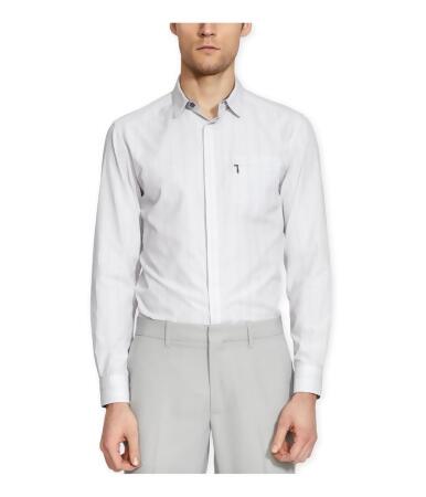 Kenneth Cole Mens Super Slim Stripe Ls Button Up Shirt - L