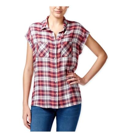 Polly Esther Womens Plaid Cap-Sleeve Button Up Shirt - XL