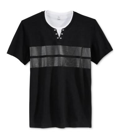 I-n-c Mens Gillman Stripe Split Neck Graphic T-Shirt - M
