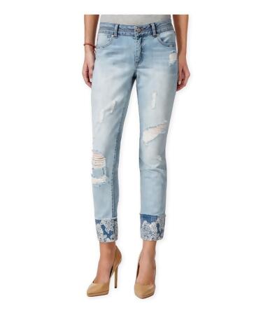 Rewash Womens Ripped Print-Cuff Slim Fit Jeans - 0