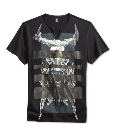 I-n-c Mens Striped Split Neck Graphic T-Shirt - M