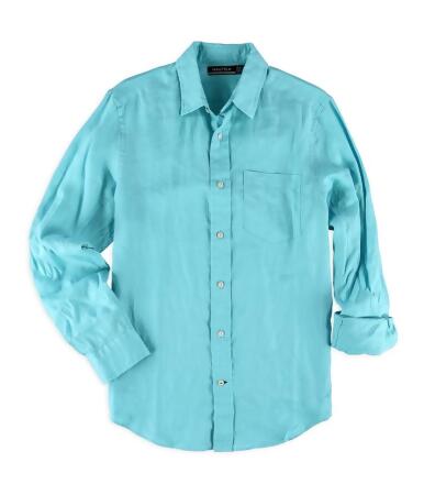 Nautica Mens Solid Linen Button Up Shirt - M