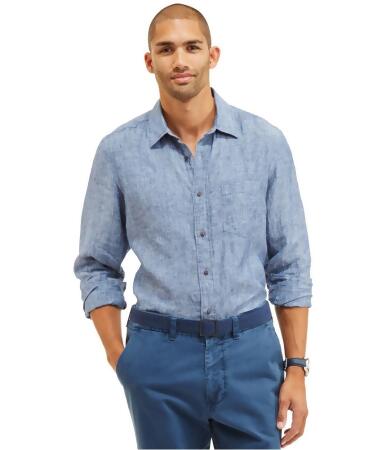 Nautica Mens Solid Linen Button Up Shirt - M