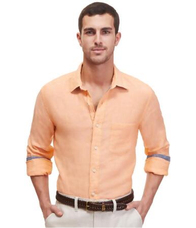 Nautica Mens Solid Linen Button Up Shirt - L