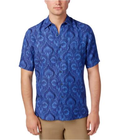 Tasso Elba Mens Tropical Brocade Button Up Shirt - L