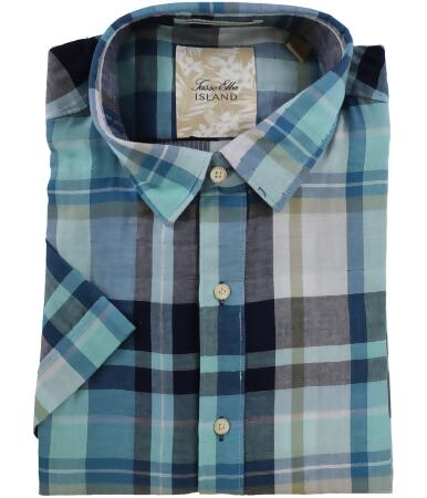 Tasso Elba Mens Plaid Ss Button Up Shirt - L