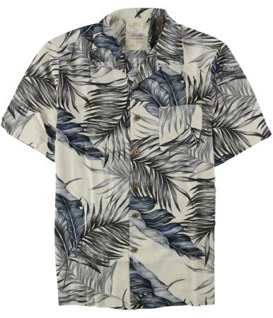 Tasso Elba Mens Silk Palm-Print Button Up Shirt - M