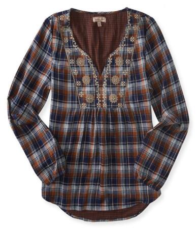 Aeropostale Womens Plaid Embroidered Tunic Blouse - XS