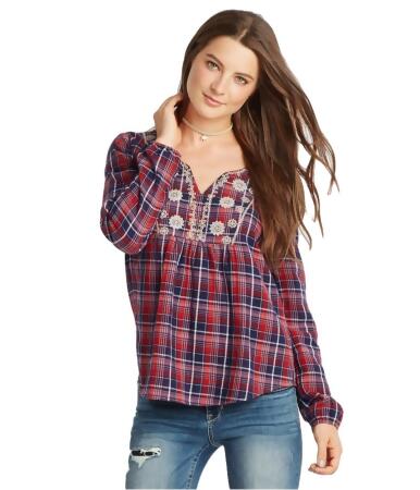 Aeropostale Womens Plaid Embroidered Tunic Blouse - XS