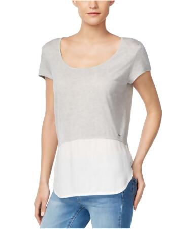 Calvin Klein Womens Mixed-Media Embellished T-Shirt - L