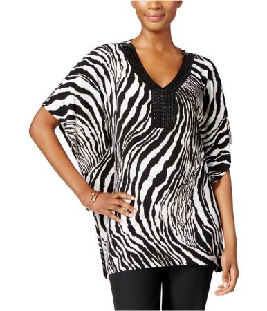 Jm Collection Womens Zebra Beaded Tunic Blouse - S