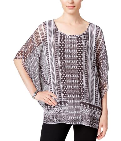 Jm Collection Womens Printed Butterfly-Sleeve Pullover Blouse - L