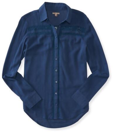 Aeropostale Womens Lace Inset Button Up Shirt - S