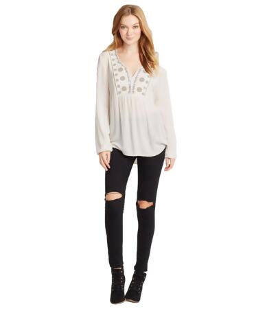 Aeropostale Womens Embroidered V Neck Tunic Blouse - S