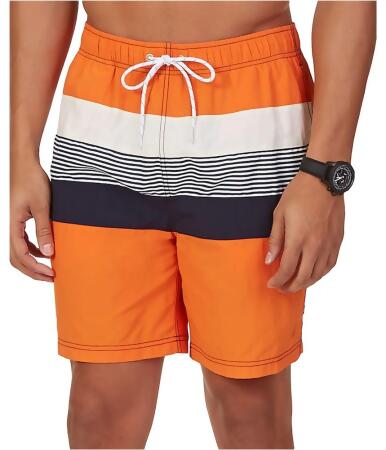 Nautica Mens Stripe Colorblock Swim Bottom Board Shorts - S