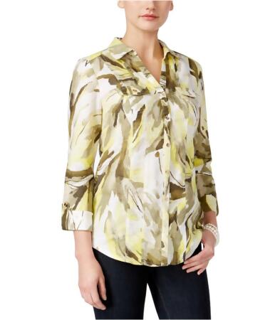 Jm Collection Womens Linen Printed Button Down Blouse - 14