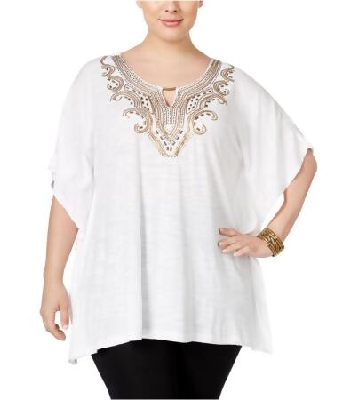 Jm Collection Womens Embellished Keyhole Pullover Blouse - 0X