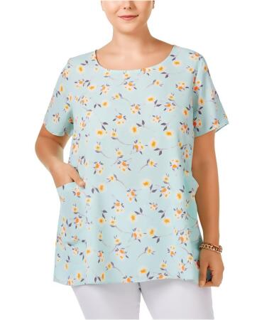 Ing Womens Floral Pocketed Tunic Blouse - 1X