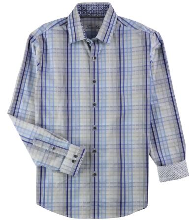 Tasso Elba Mens Sateen Plaid Button Up Shirt - M