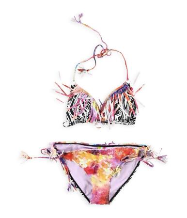 Raisins Womens Fringe Print Side Tie 2 Piece Bikini - M