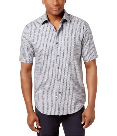 Tasso Elba Mens Grid-Pattern Button Up Shirt - M