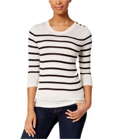 Kensie Womens Striped Button-Shoulder Pullover Sweater - XS
