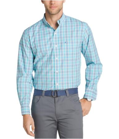 Izod Mens Breeze Plaid Button Up Shirt - M