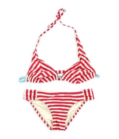 Hobie Womens Striped Textured Side Tab 2 Piece Bikini - S