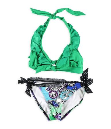 Kenneth Cole Womens Ruffle Paisley Side Tie 2 Piece Bikini - S